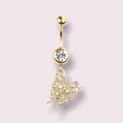 Gold Flying Butterfly Surgical Steel dangling Belly Button Ring