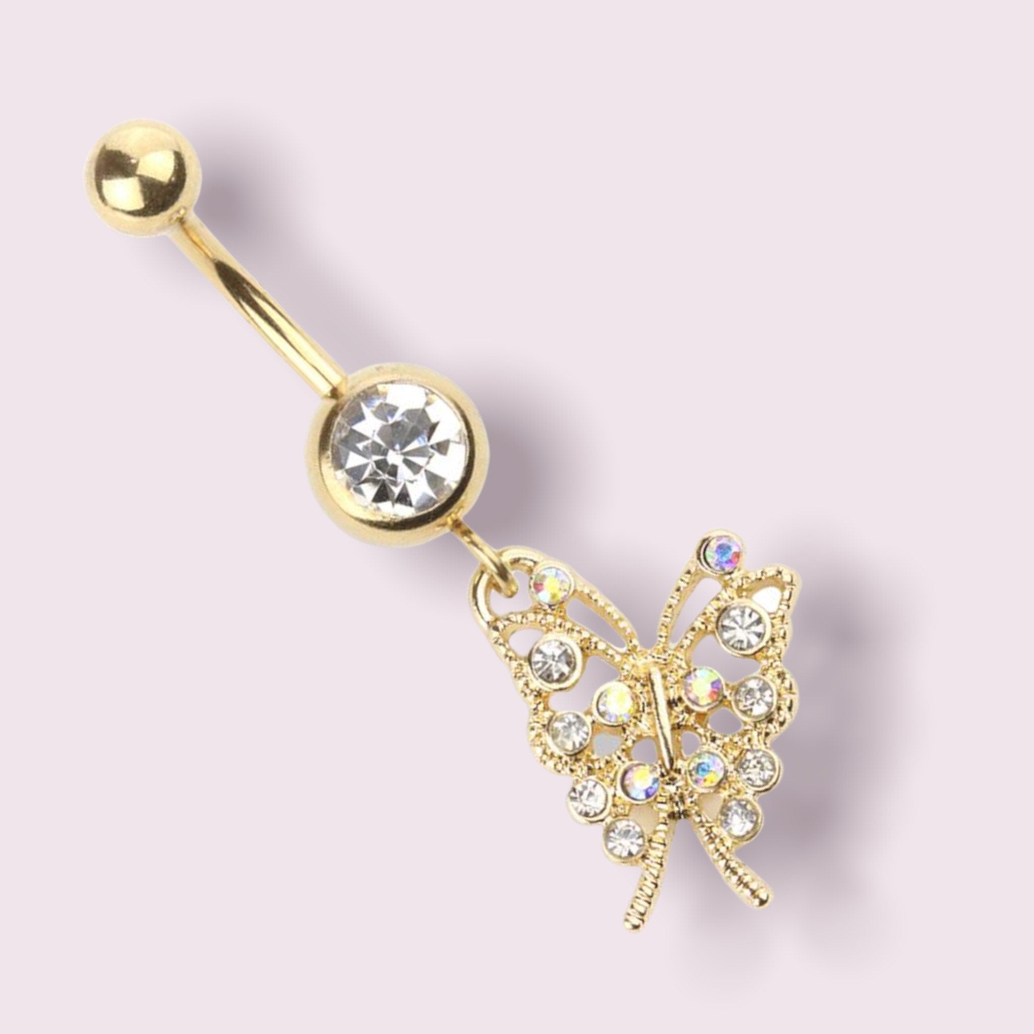 Gold Flying Butterfly Surgical Steel dangling Belly Button Ring