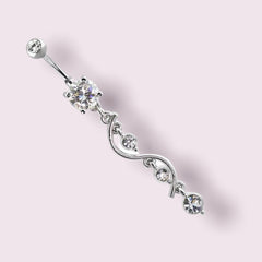 Silver Multi Gem Vine Dangling Surgical Steel Belly Button Ring Piercing. Jewelry for Woman. Gift for Her