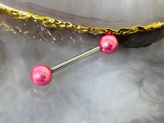 Nipple Ring Surgical Steel Hot Pink Pearls Nipple Barbell. Nipple Piercing. Nipple Rings. Nipple Jewelry.