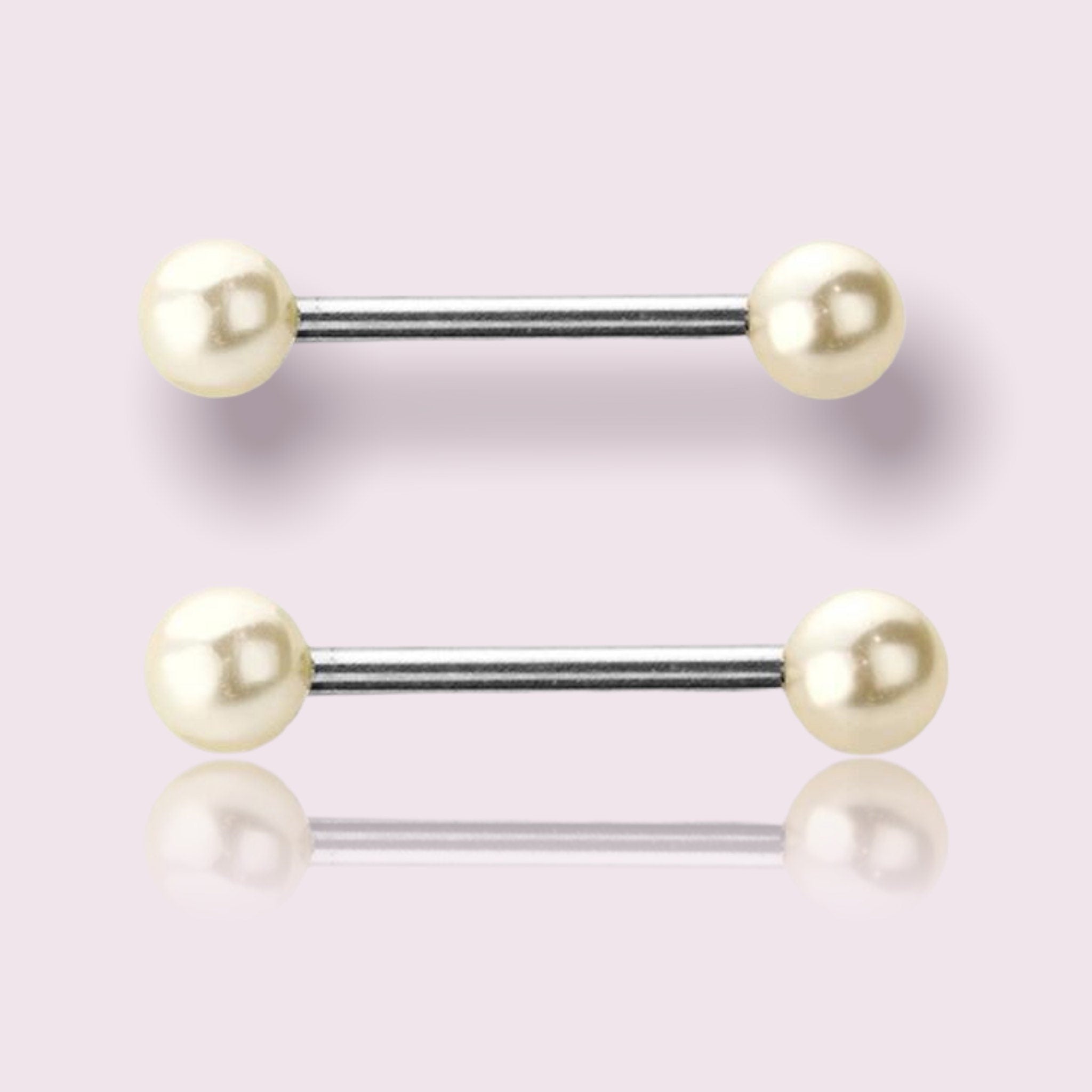 Pair of 14G Surgical Steel Off White Pearls Nipple Barbell. Nipple Piercing. Nipple Rings. Nipple Jewelry.