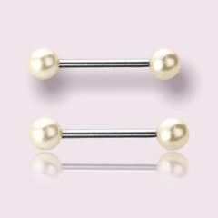 Pair of 14G Surgical Steel Off White Pearls Nipple Barbell. Nipple Piercing. Nipple Rings. Nipple Jewelry.