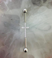 Implant Grade Titanium Silver Industrial Barbell with Clear Gems Cross. Industrial Piercing.