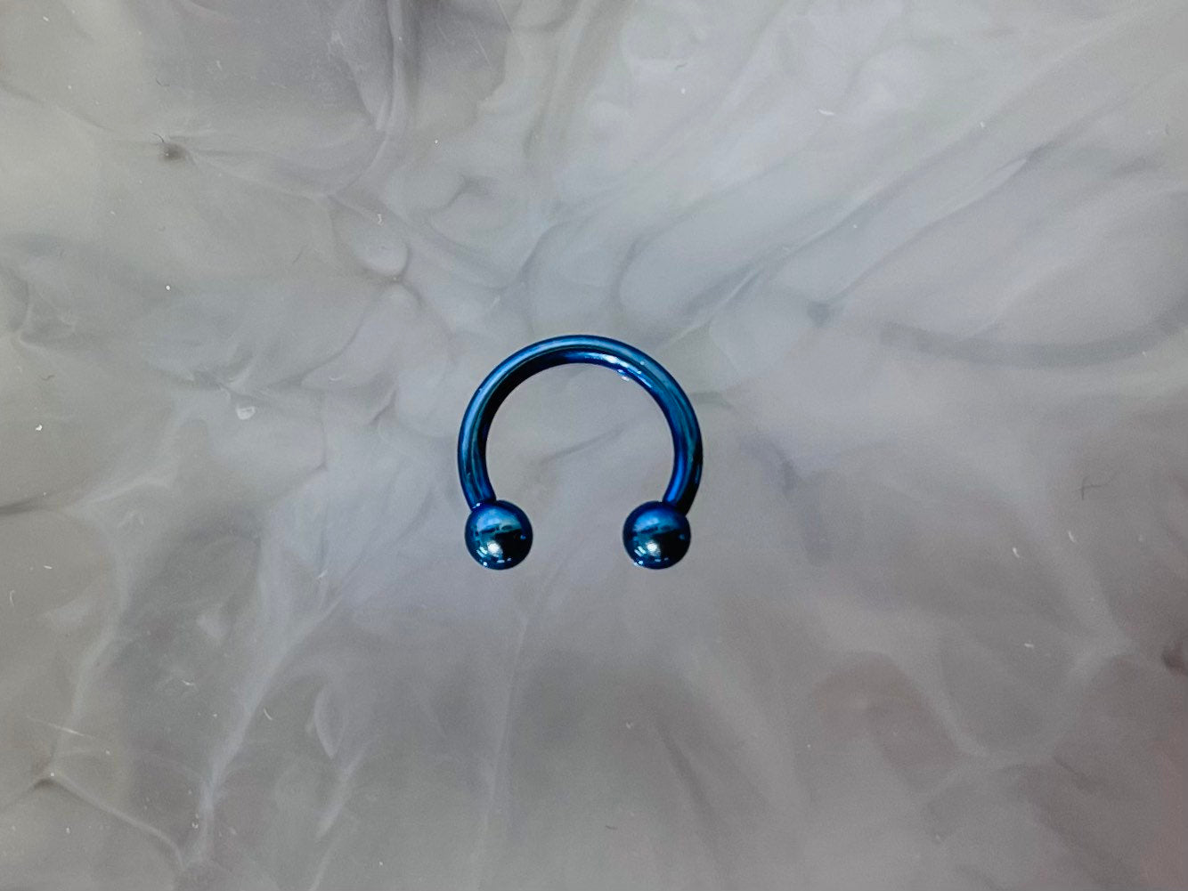 16G Implant Grade Titanium Internally Threaded Blue Horseshoe Circular Barbell.