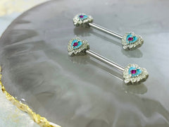 A set of Silver Filigree Heart Nipple Barbell