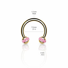 16G Pink Crystal Ball Ends Surgical Steel Horsehshoe for Cartilage, Spetum, Daith, Eyebrow Piercings.