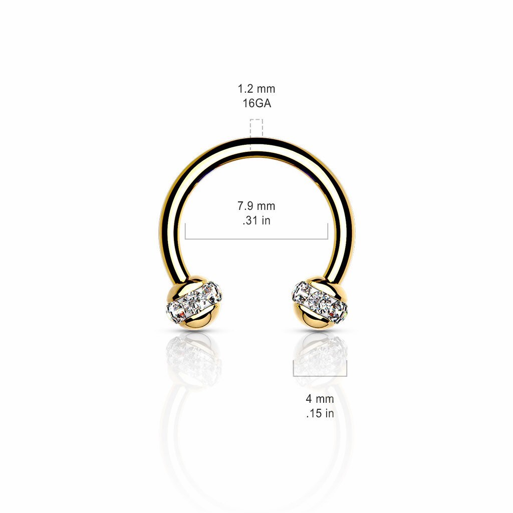 16G Clear Crystal Ball Ends Surgical Steel Horsehshoe for Cartilage, Spetum, Daith, Eyebrow Piercings.