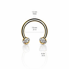 16G Clear Crystal Ball Ends Surgical Steel Horsehshoe for Cartilage, Spetum, Daith, Eyebrow Piercings.