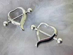 Set of 14G Plain Silver Heart Shape Nipple Shield. Nipple Rings. Nipple Piercing. Nipple Jewelry