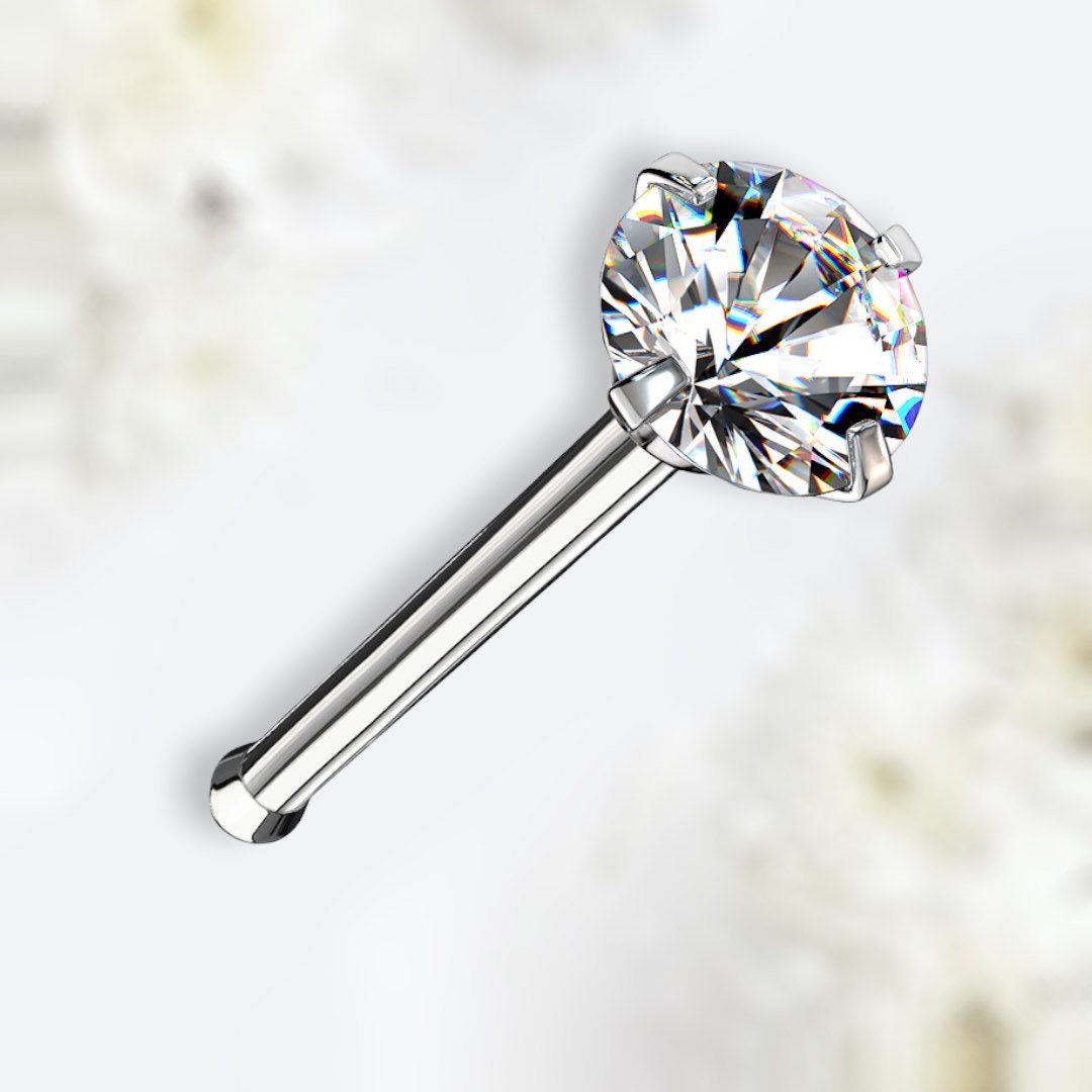 20G Prong Setting Clear Round Gem Top Silver Nose Stud with Ball. Nose Stud. Nose Piercing.