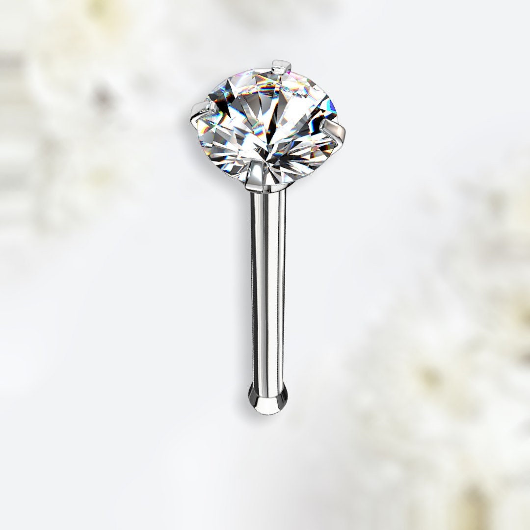 20G Prong Setting Clear Round Gem Top Silver Nose Stud with Ball. Nose Stud. Nose Piercing.