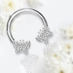 16G Sparkling Butterfly Ends Horseshoe for Septum, Tragus & Cartilage Piercing.