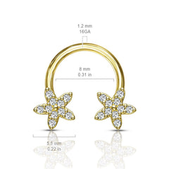 16G Gold Sparkling Flower Ends Horseshoe for Septum, Tragus & Cartilage Piercing.