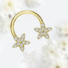 16G Gold Sparkling Flower Ends Horseshoe for Septum, Tragus & Cartilage Piercing.