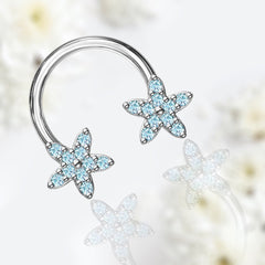 16G Blue Sparkling Flower Ends Horseshoe for Septum, Tragus & Cartilage Piercing.