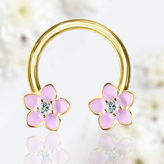 16G Dainty Pink Enamel Flower Horseshoe Septum Ring