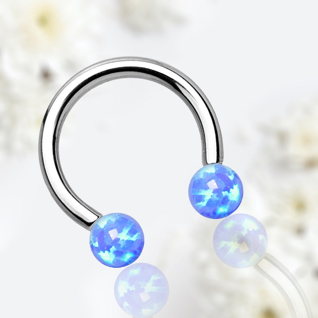 16G Internally Threaded Blue Opal Ends 8MM Horseshoe Septum Ring.