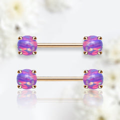 Pair of 14G Rose Gold Purple Opal Prong Set Nipple Barbell. Nipple Rings. Nipple Piercing. Nipple Jewelry.