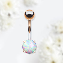 14G Gold White Opal Belly Button Ring