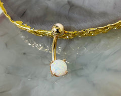 14G Gold White Opal Belly Button Ring