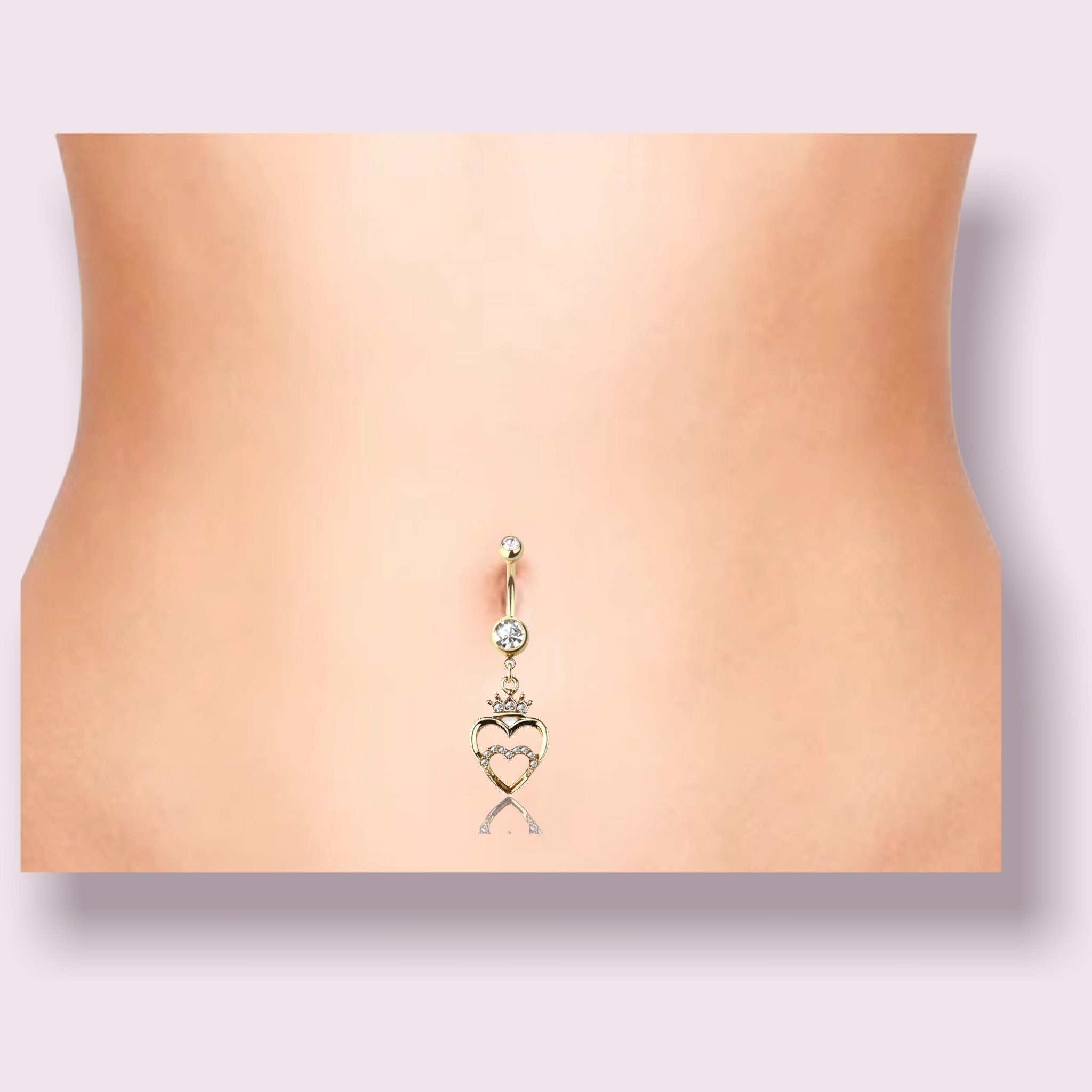 Double Heart with Crown Top Dangling Belly Button Ring