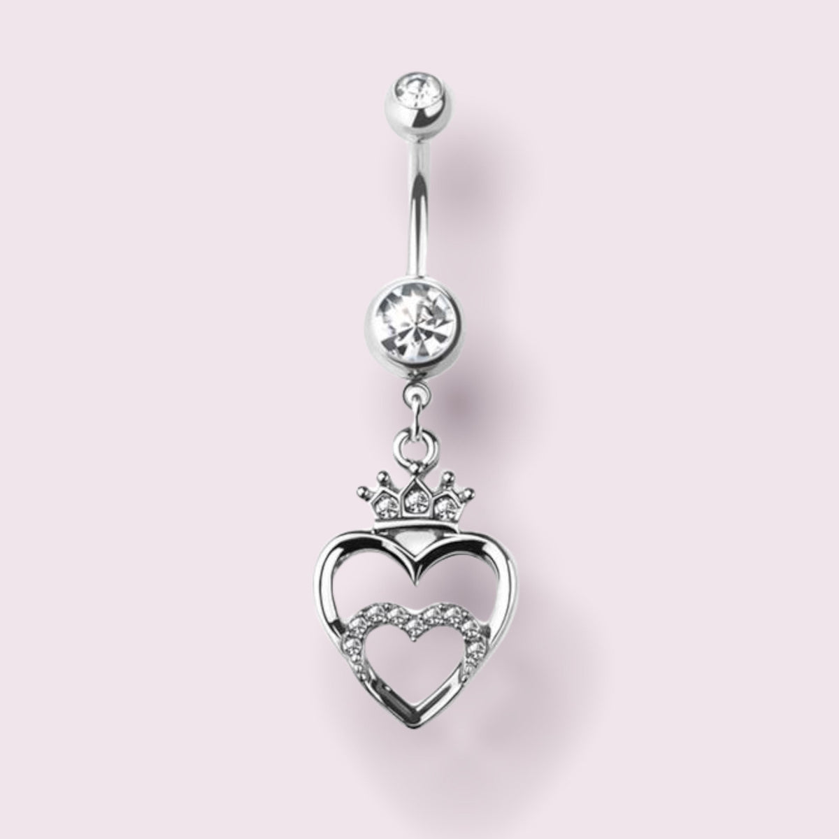 Double Heart Crown Top Dangling Belly Button Ring