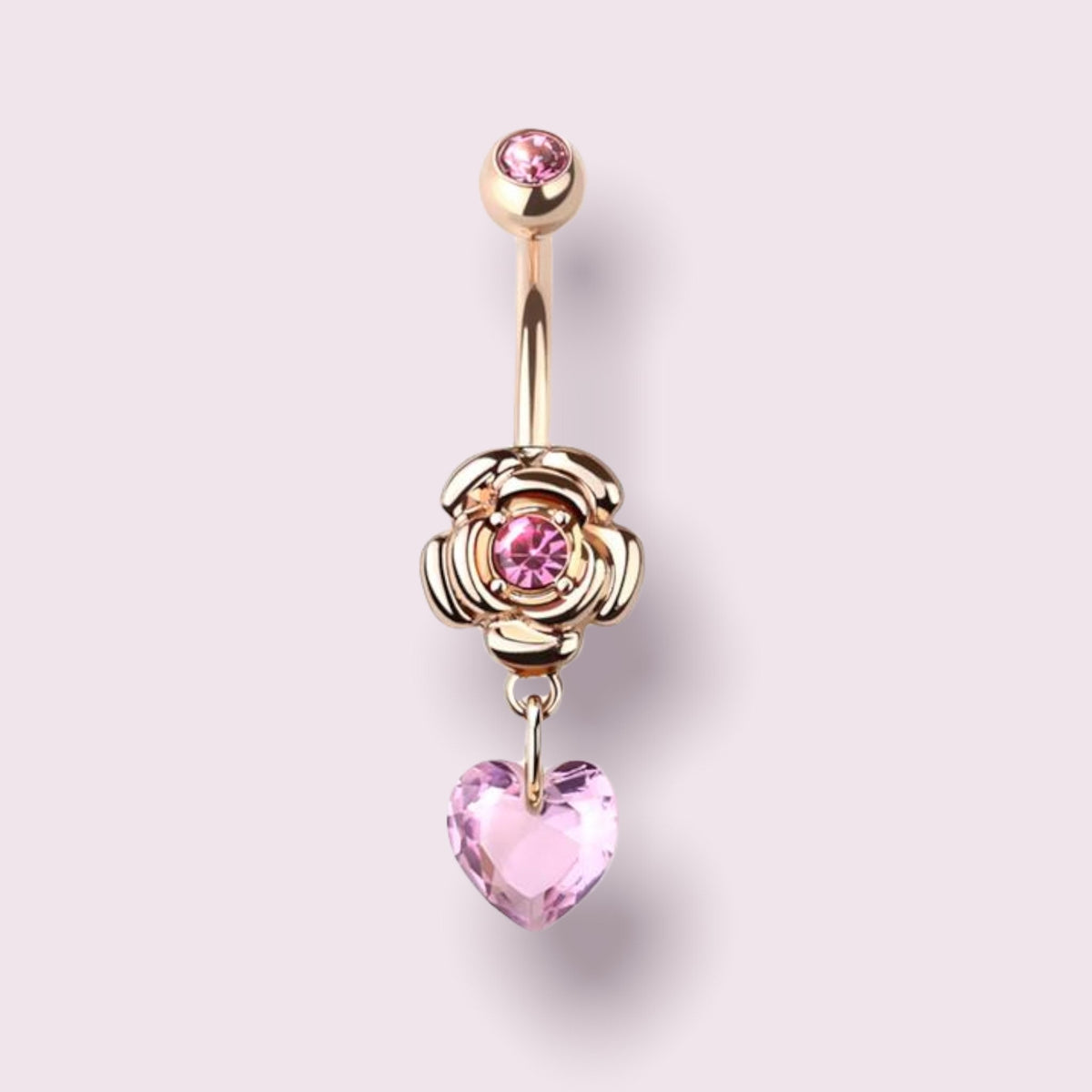 Rose Gold Rose Pink Heart Dangling Belly Button Ring