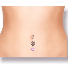 Rose Gold Rose Pink Heart Dangling Belly Button Ring