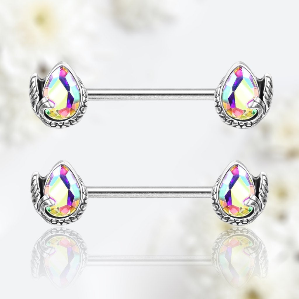 Pair of 14G Pear Shape Nipple Barbell Jewelry for Woman. Nipple Rings. Nipple Jewelry. Nipple Piercing.