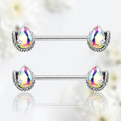 Pair of 14G Pear Shape Nipple Barbell Jewelry for Woman. Nipple Rings. Nipple Jewelry. Nipple Piercing.