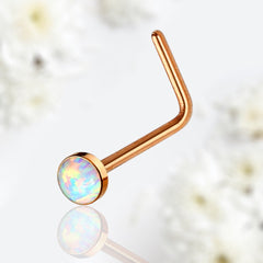 20G Rose Gold White Opal Bezel Set L Shape Nose Stud. Nose Piercing. Nose Stud. Nose Piercing.