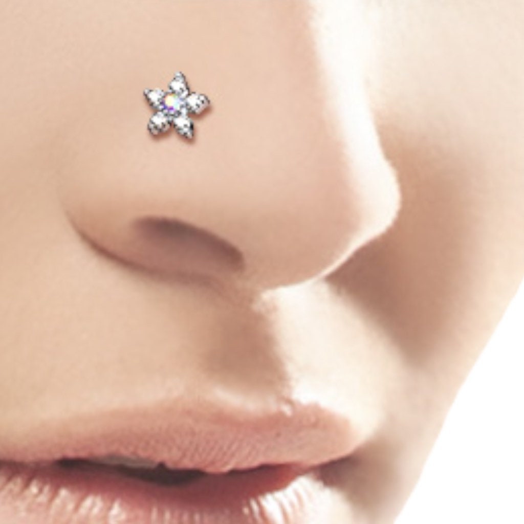 20G Silver Flower Top L Shape Nose Stud. Nose Piercing. Nose Stud. Nose Piercing.