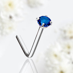 20G Silver Blue Top L Shape Nose Stud. Nose Piercing. Nose Stud