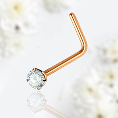 20G Rose Gold Clear Top L Shape Nose Stud. Nose Piercing. Nose Stud