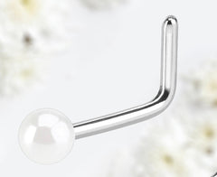 20G White Pearl L Shape Nose Stud. Nose Piercing.