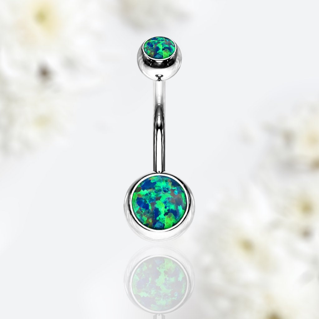 14G Green Opal Belly Button Ring, Navel Ring, Belly Ring, Body Jewelry