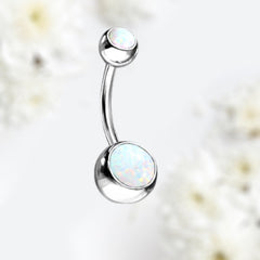 14G White Opal Bezel Set Surgical Steel Belly Button Ring