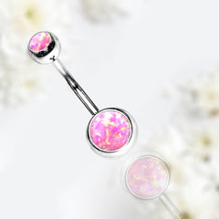 14G Pink Opal Bezel Set Surgical Steel Belly Button Ring