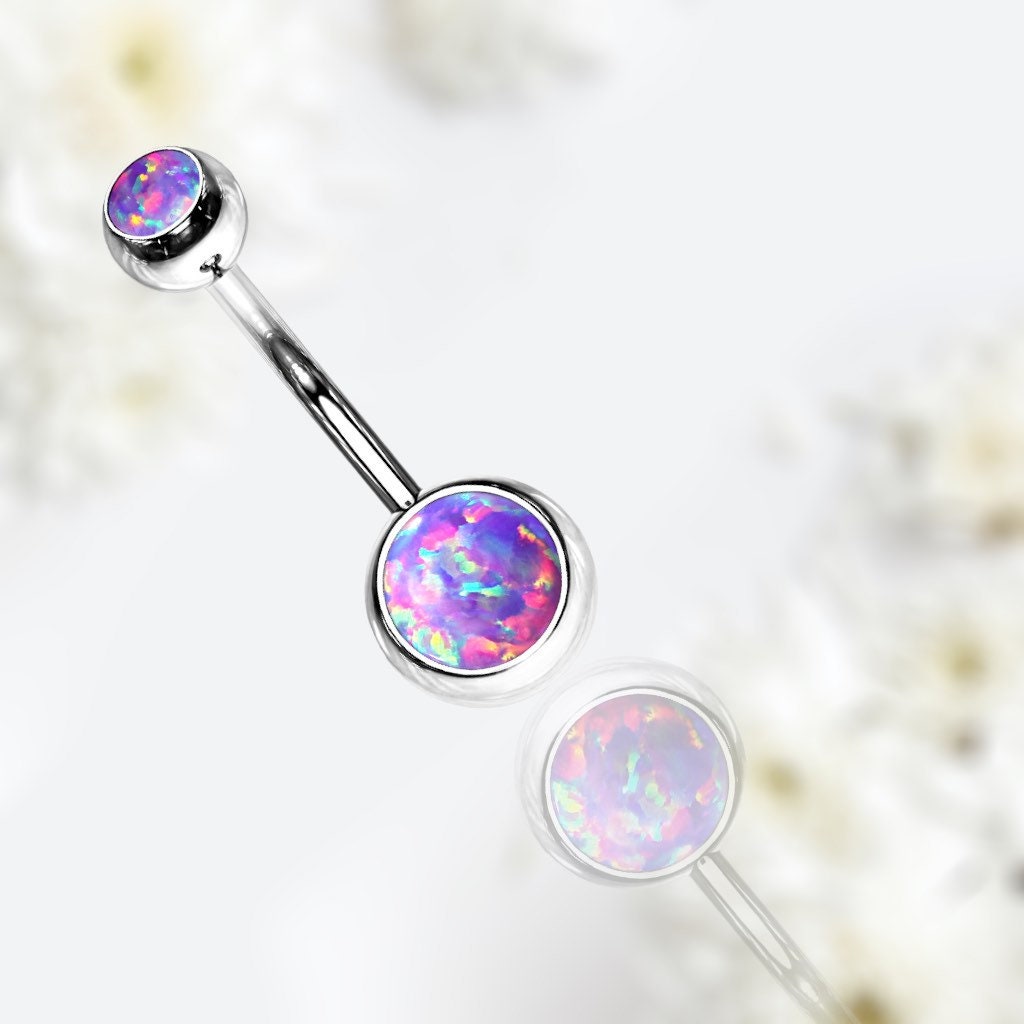 14G Purple Opal Surgical Steel Belly Button Ring