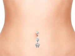 Silver Dangling Butterfly Surgical Steel Dangling Belly Button Ring