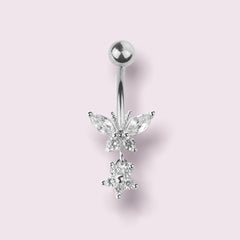 Silver Butterfly Surgical Dangling Steel Belly Button Ring