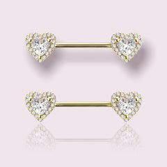 Pair of 14G Dainty Heart Nipple Barbell. Nipple Rings. Nipple Piercing. Nipple Jewelry.