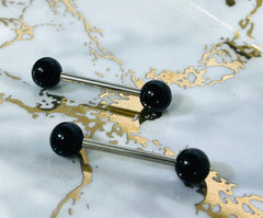 Pair of 14G Basic Solid Black Nipple Barbell. Nipple Rings. Nipple Piercing. Nipple Jewelry