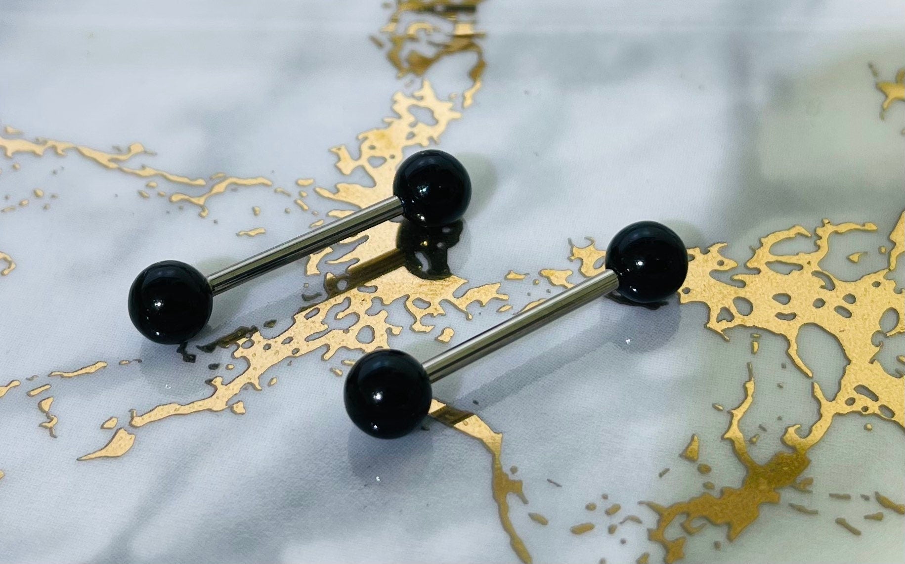 Pair of 14G Basic Solid Black Nipple Barbell. Nipple Rings. Nipple Piercing. Nipple Jewelry