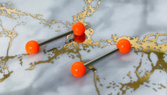 Pair of 14G Basic Solid Orange Nipple Barbell. Nipple Rings. Nipple Piercing. Nipple Jewelry