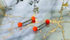 Pair of 14G Basic Solid Orange Nipple Barbell. Nipple Rings. Nipple Piercing. Nipple Jewelry