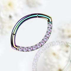 Rainbow Implant Grade Titanium Single Line Multicolor Stones Oval Hinged Septum Clicker Ring