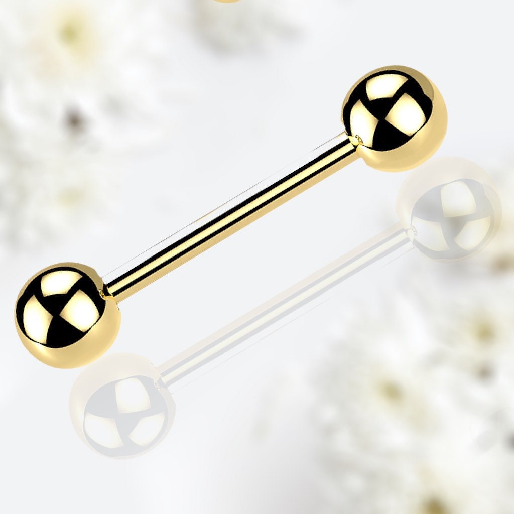 Pair of 14G Externally Threaded Implant Grade Titanium Plain Gold 12mm & 16mmNipple Barbells. Nipple Rings. Nipple Jewelry. Nipple Piercing