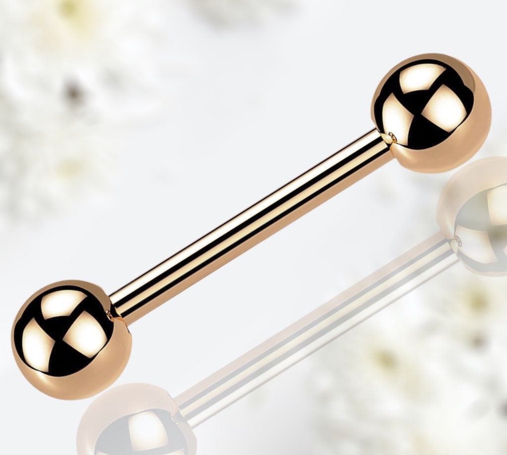 Pair of 14G Externally Threaded Implant Grade Titanium Plain Rose Gold Nipple Barbells. Nipple Rings. Nipple Jewelry. Nipple Piercing.