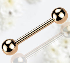 Pair of 14G Externally Threaded Implant Grade Titanium Plain Rose Gold Nipple Barbells. Nipple Rings. Nipple Jewelry. Nipple Piercing.